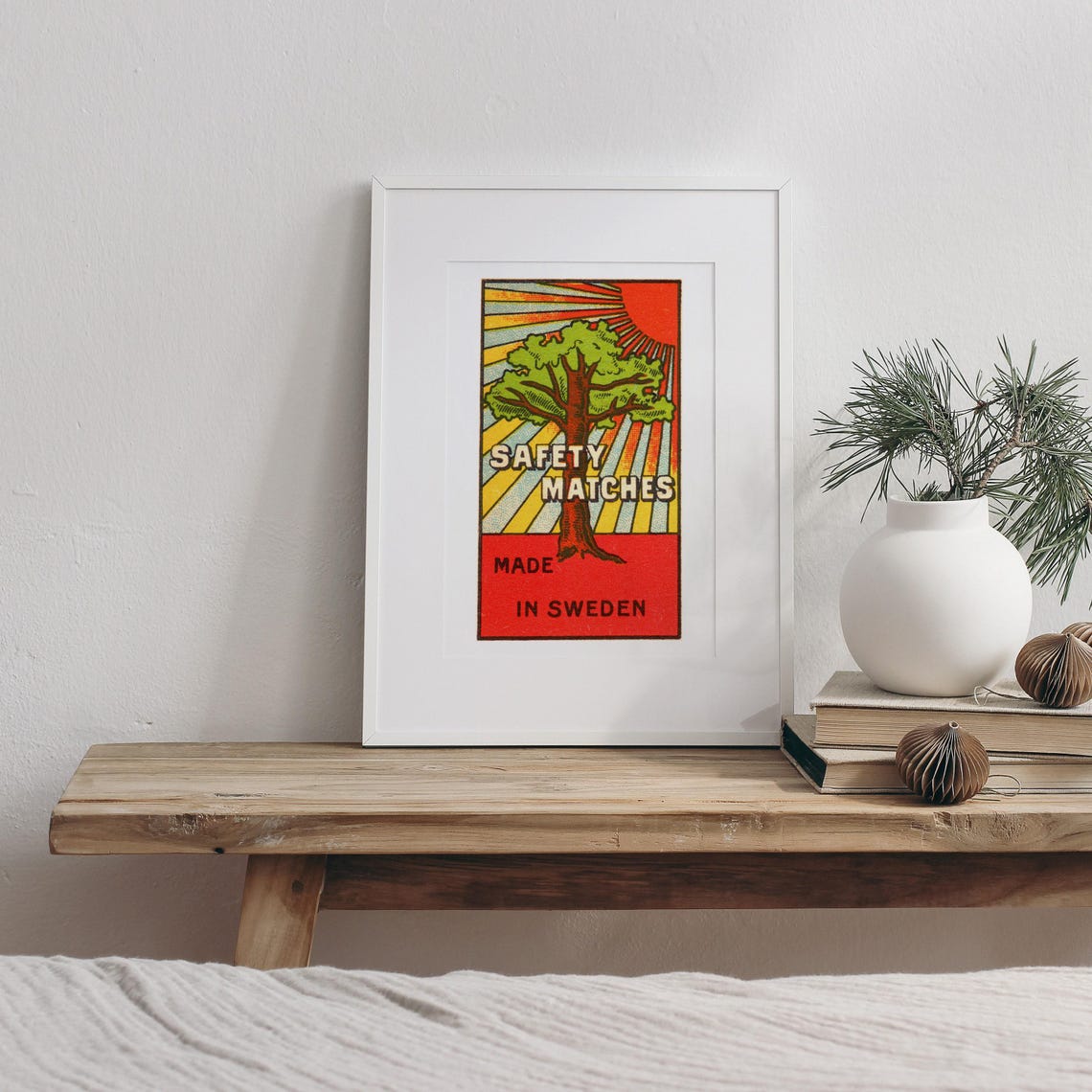 Oak Tree Radiating Sun Rays Swedish Safety Matches Label Art Poster - Image 3