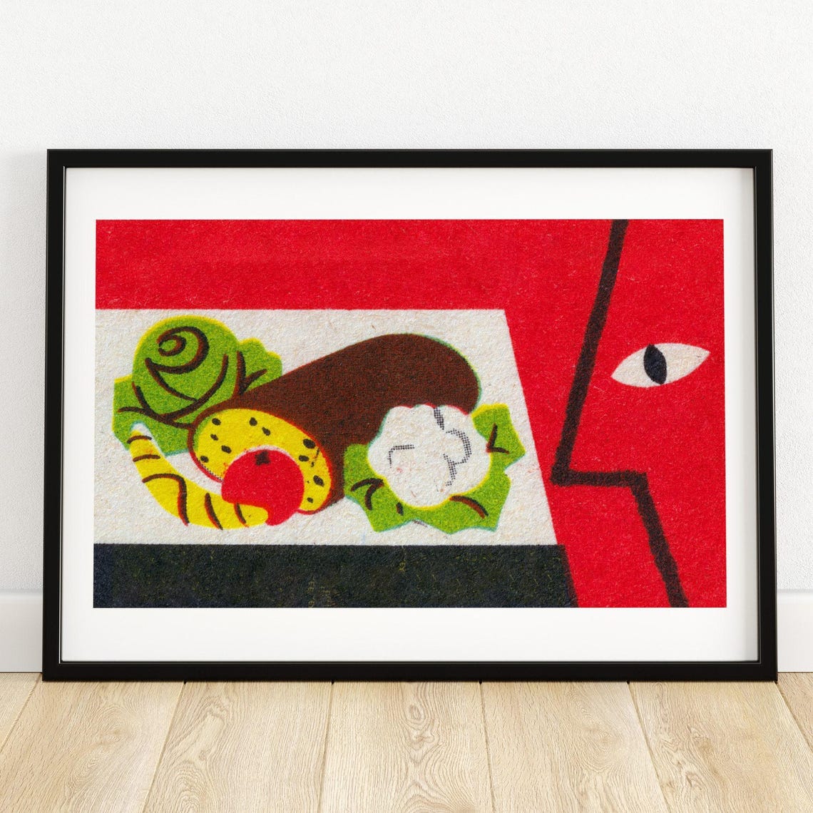 Red Abstract Face Profile Dessert Vintage Modernist Art Poster