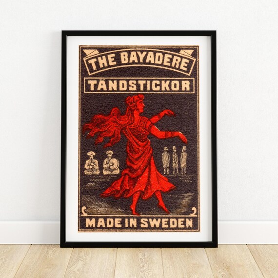Bayadere Tandstickor Art Print Swedish Matchbox Label Vintage Scandinavian Decor Mid Century Graphic Design Collectible Poster A4
