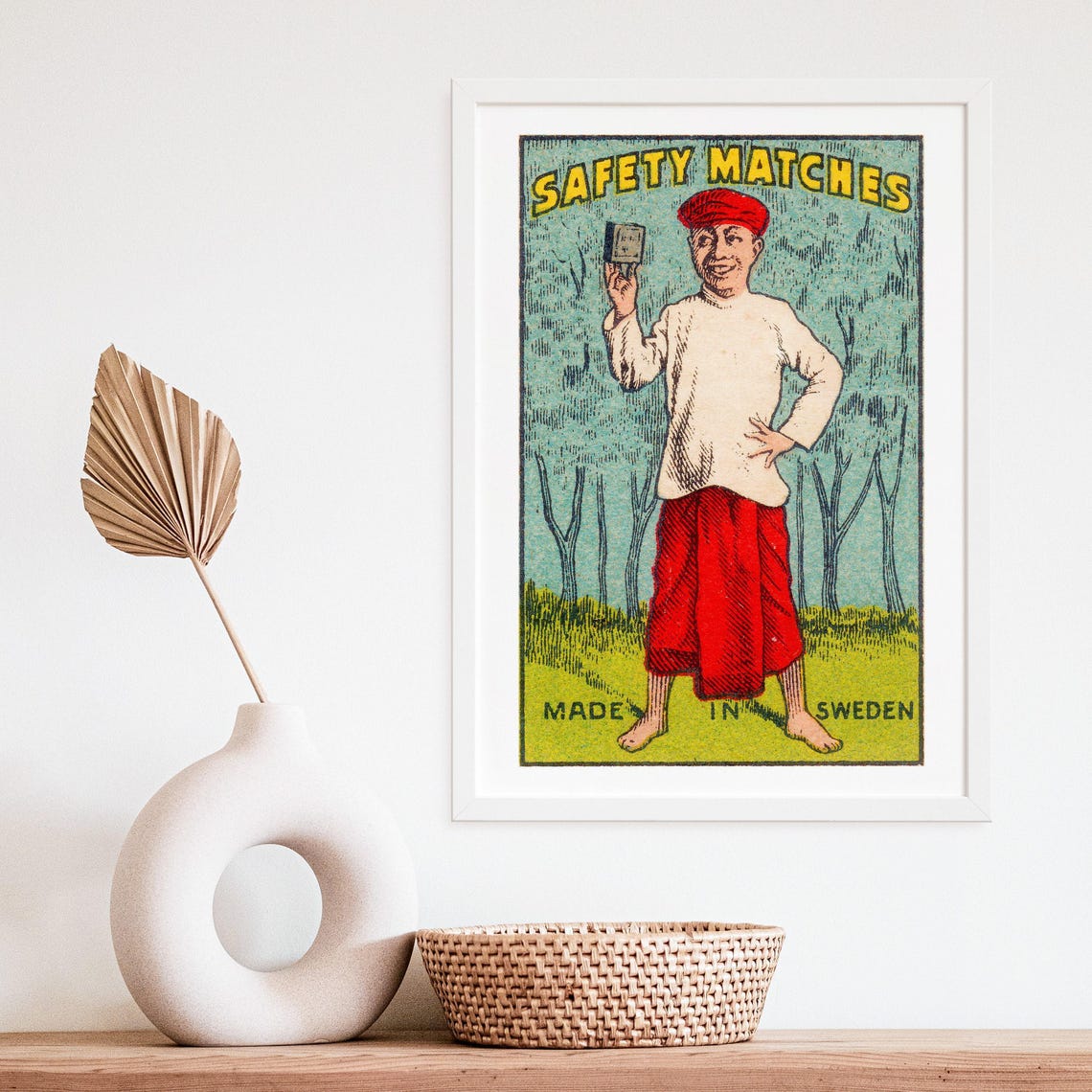 Safety Matches Man Red Cap Holding Box Swedish Label Art Poster - Image 4
