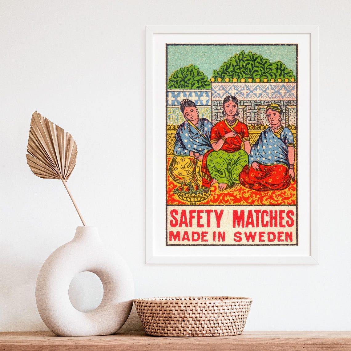 Three Indian Women Seated Vintage Swedish Matchbox Label Art Poster - Image 4