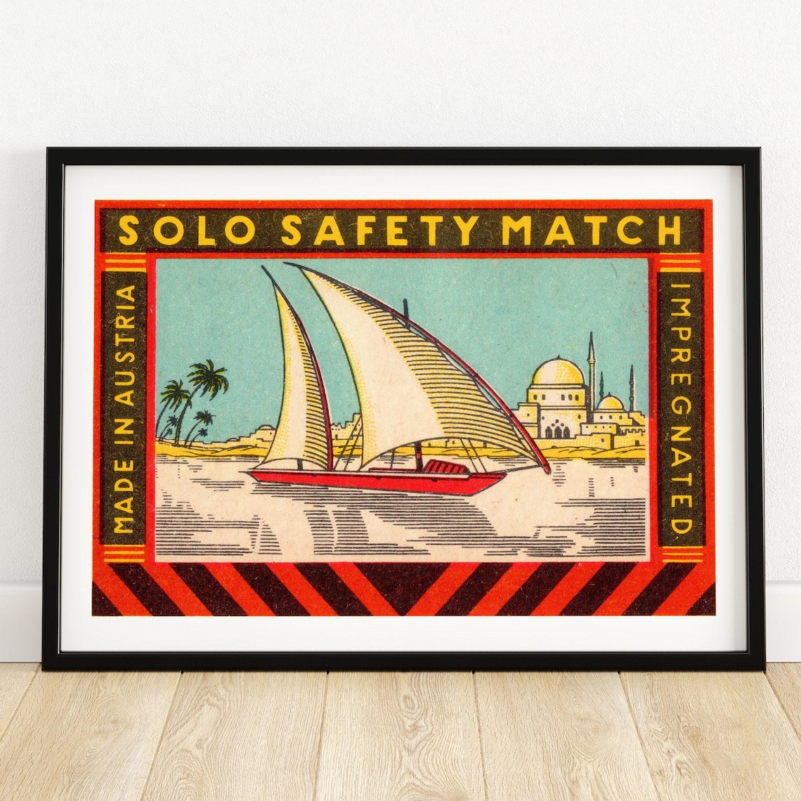 Solo Safety Match Felucca Sailboat Nile Vintage Austrian Label Art Poster