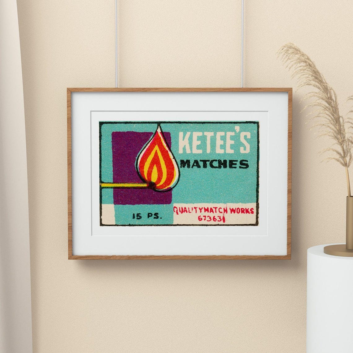 Ketees Matches Lit Flame Vintage Indian Matchbox Label Art Poster - Image 2