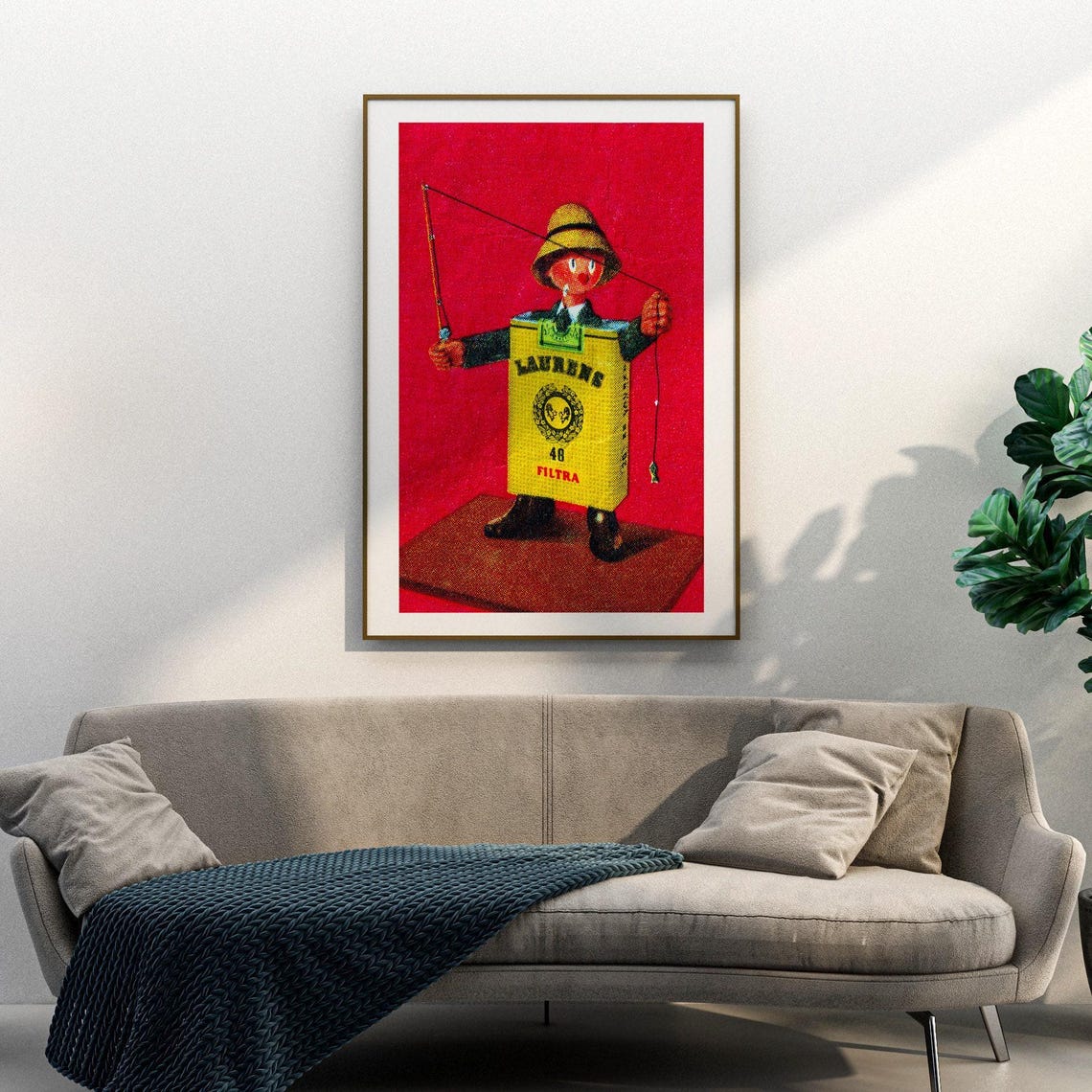 Laurens Filtra Cigarette Fisherman Character Vintage Ad Poster - Image 3