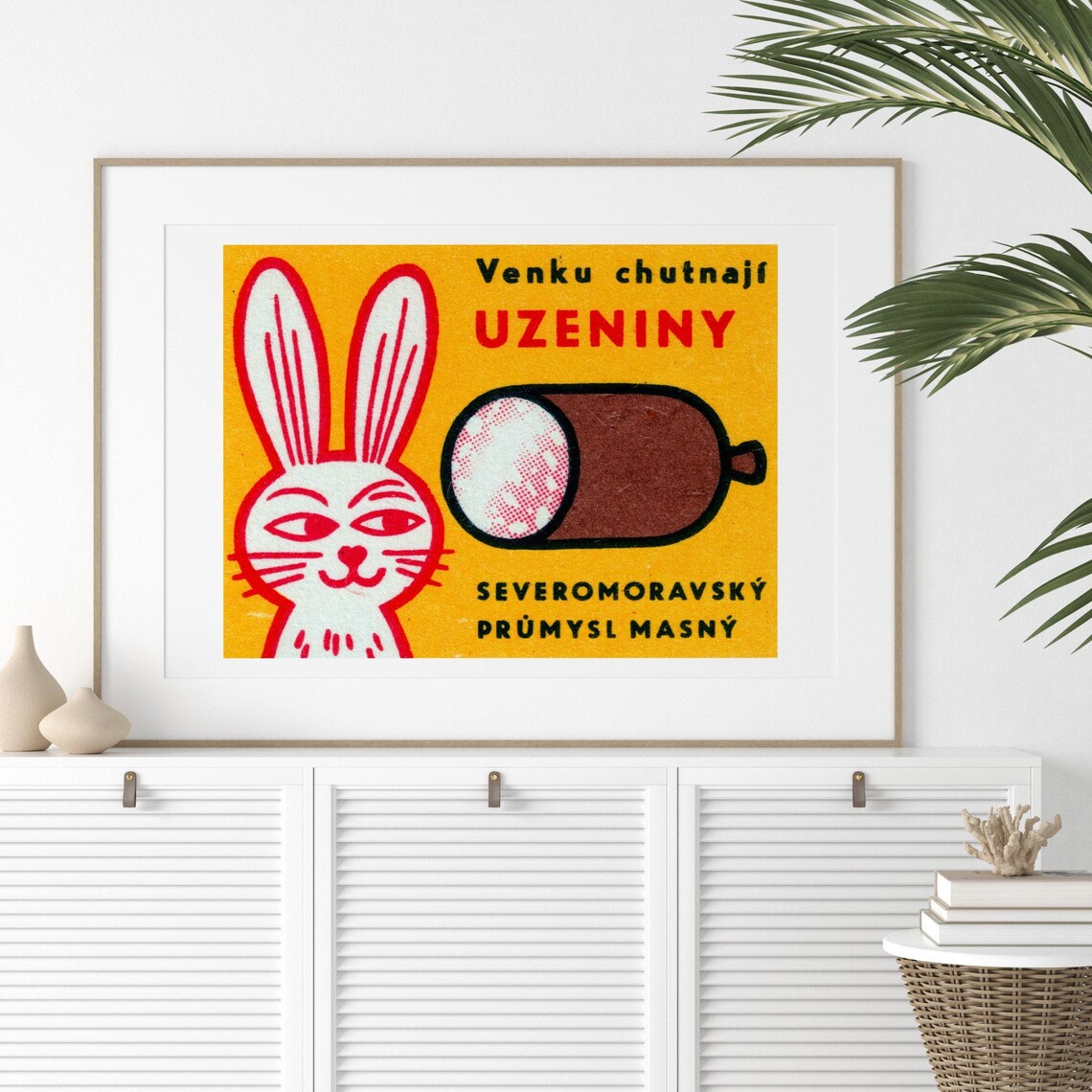 Rabbit Looking At Sausage Vintage Czech Poster Print - Image 2
