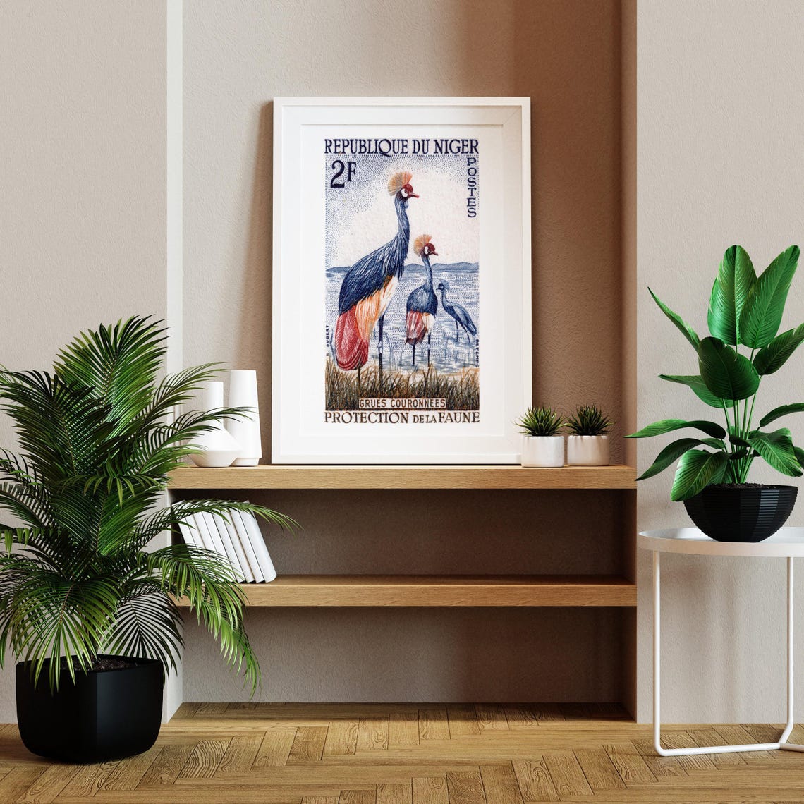 Niger Crowned Cranes Wildlife Protection Vintage Stamp Art Poster - Image 2