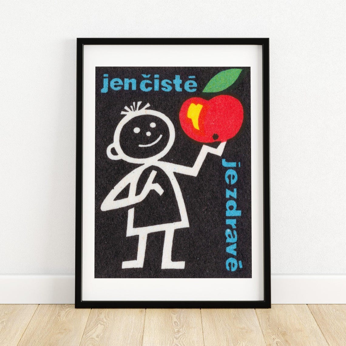 Clean Fruit Healthy Stick Boy Czech Matchbox Label Art Poster