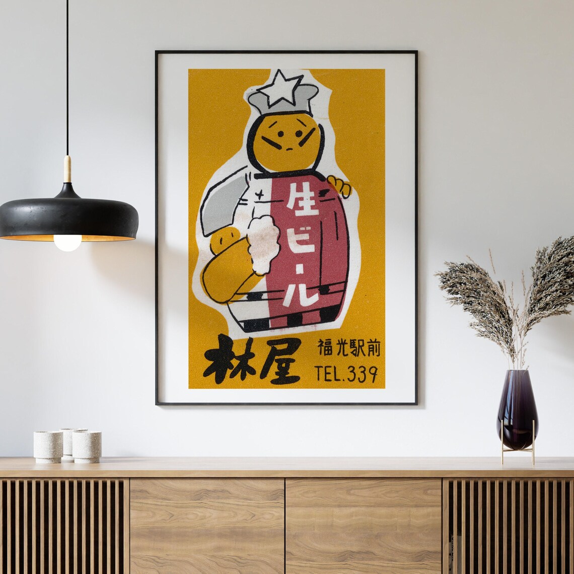 Draft Beer Japanese Matchbox Vintage Advertising Beer Barrel Poster - Image 4