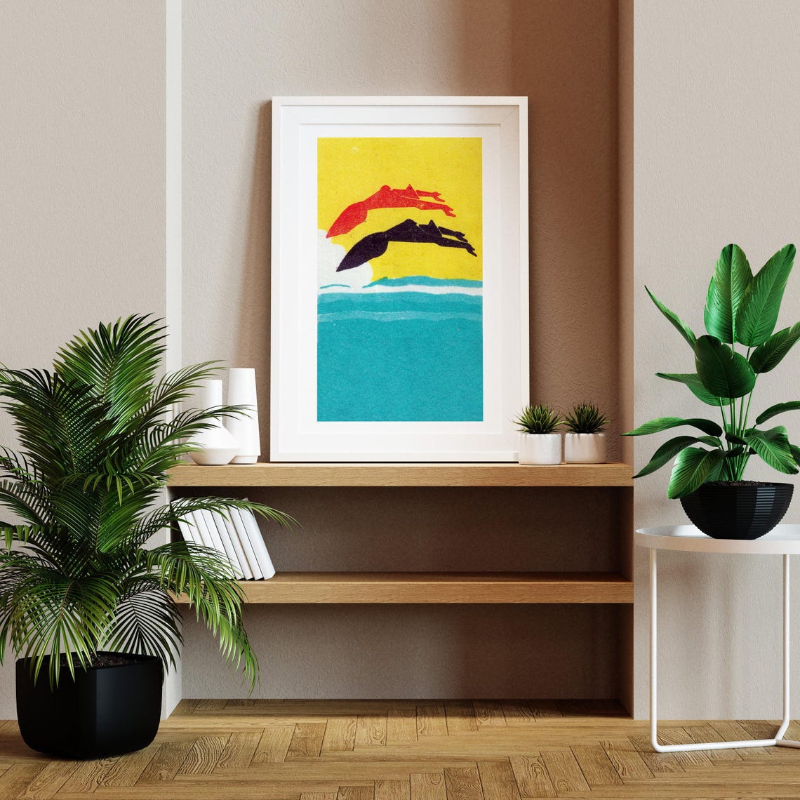Two Divers Diving Silhouettes Teal Sea Vintage Matchbox Poster - Image 2