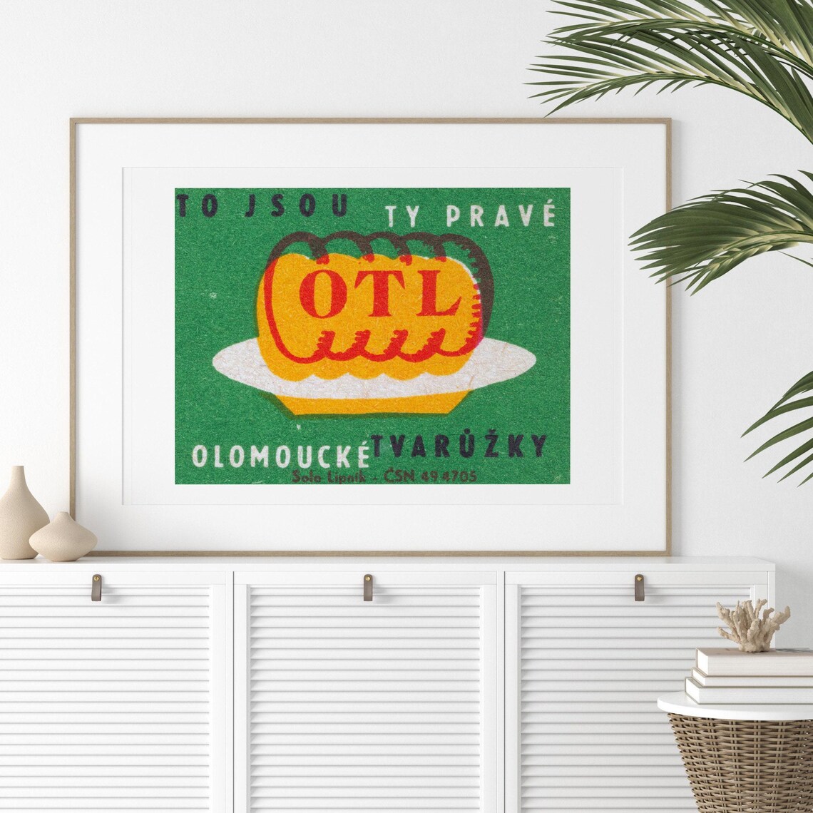 Olomouc Tvaruzky Cheese Wedge Green Vintage Czech Food Poster - Image 2