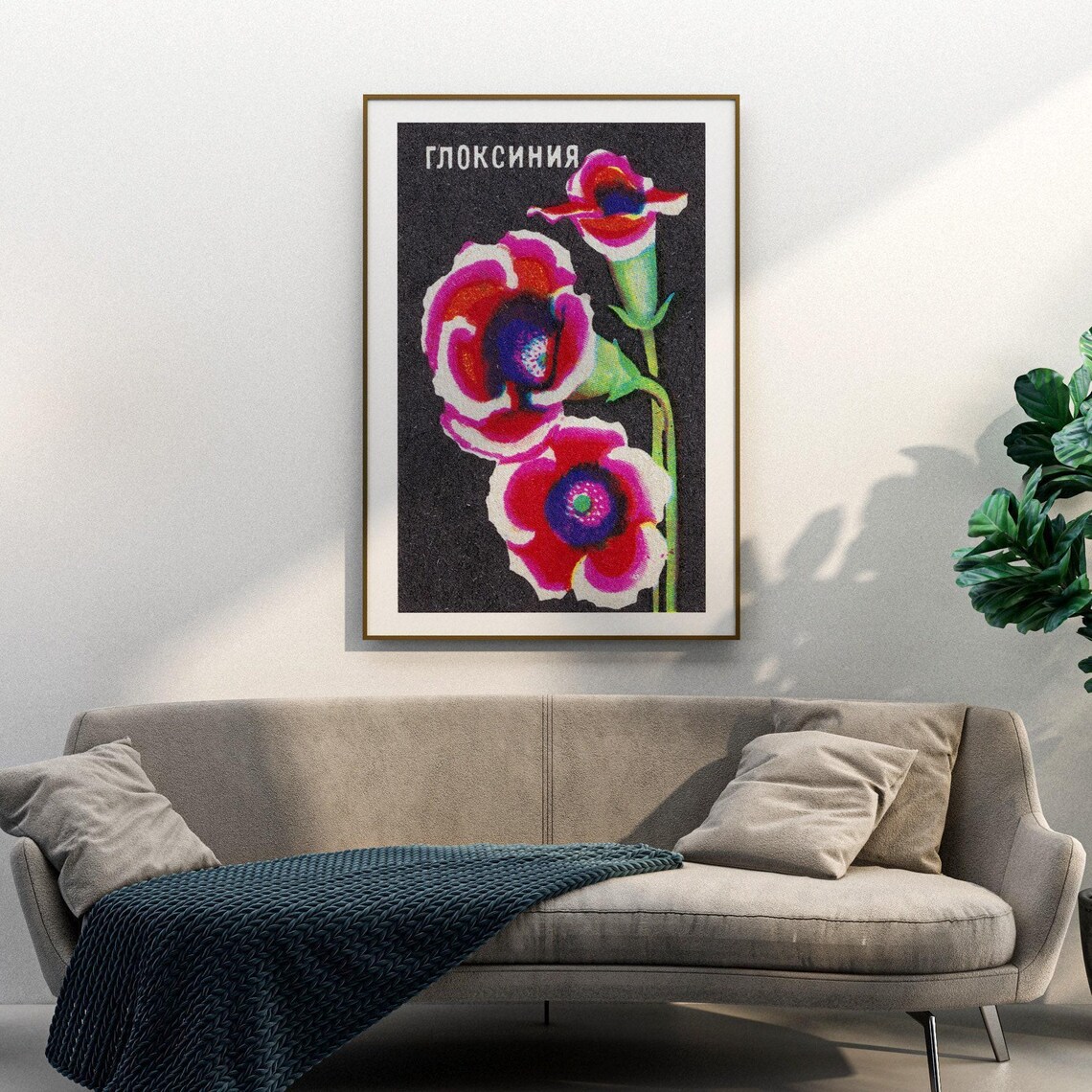 Purple Gloxinia Matchbox Art Print, Vintage Eastern Europe - Image 3