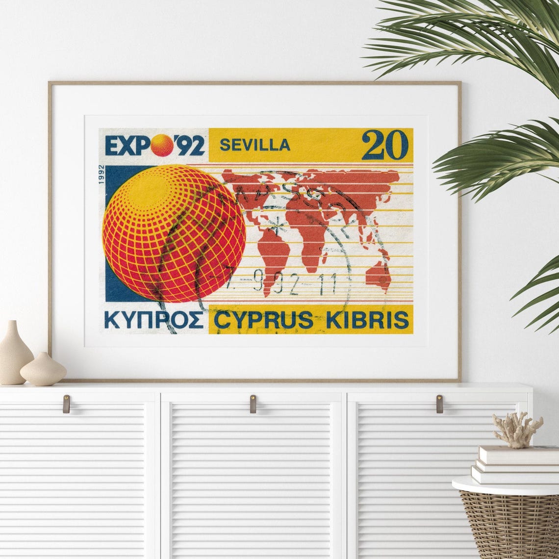 Expo 92 Sevilla Cyprus World Map Vintage Postage Stamp Art Poster - Image 2