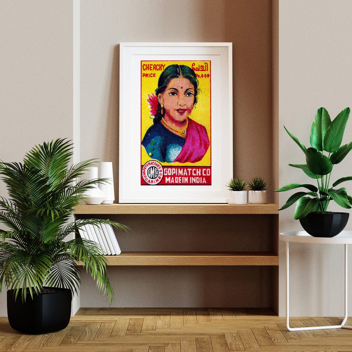 Indian Woman Pink Saree Vintage Cheachy Matchbox Label Art Poster - Image 2