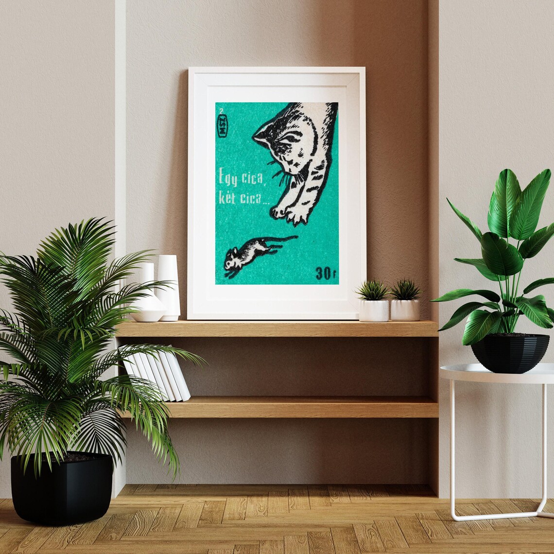 Cat Chasing Mouse Matchbox Vintage Czech Art Print - Image 2