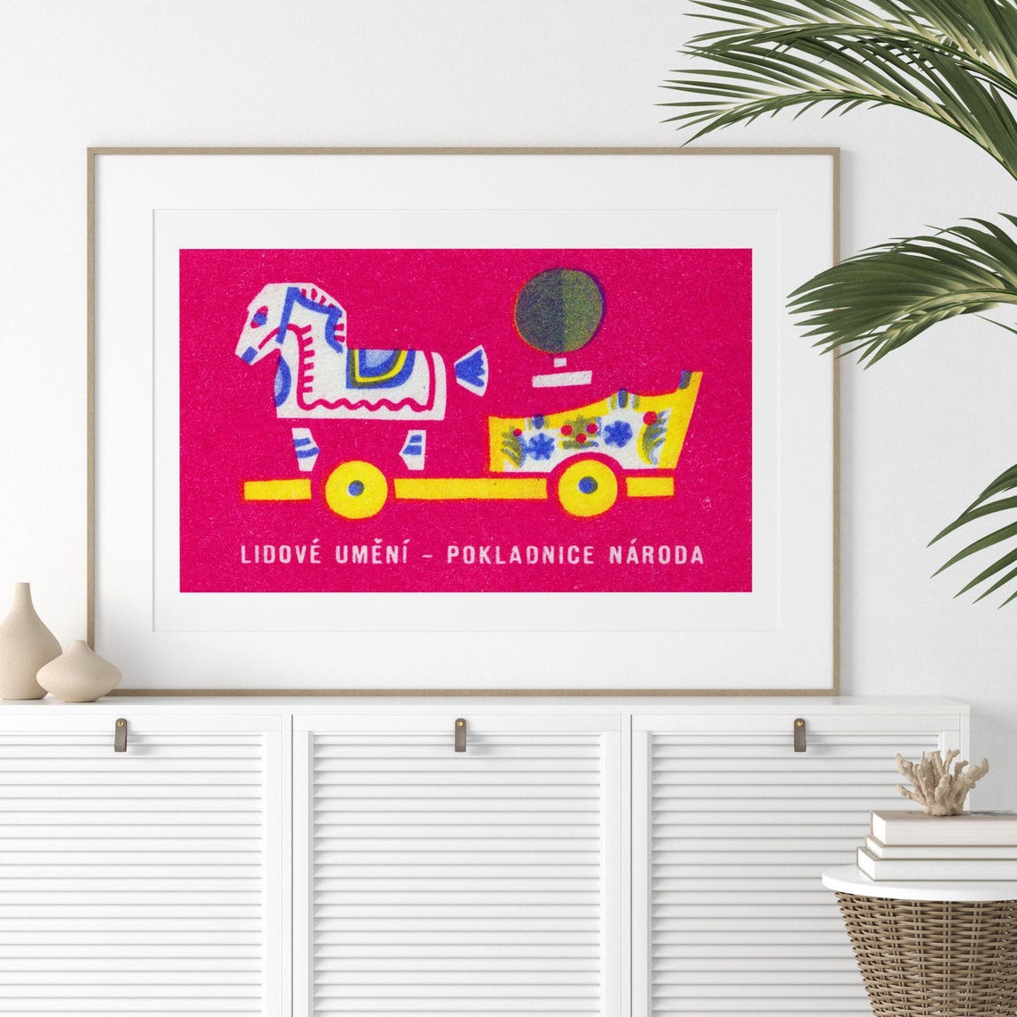 Czech Folk Toy Horse Wagon Pink Vintage Matchbox Label Poster - Image 2