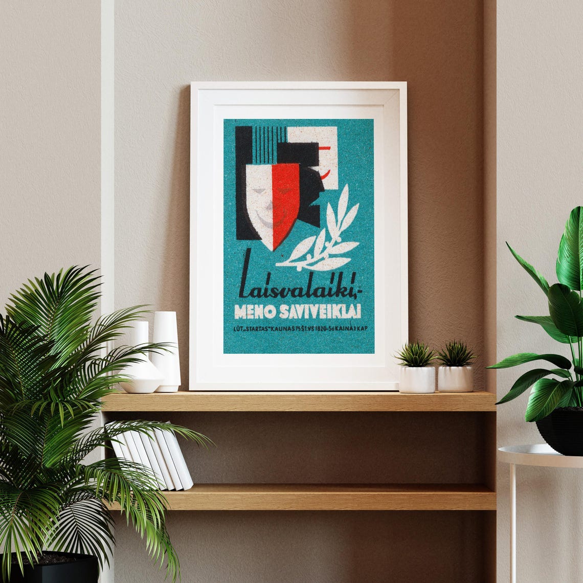 Laisvalaikis Lithuanian Art Theatre Masks Vintage Label Art Print - Image 2