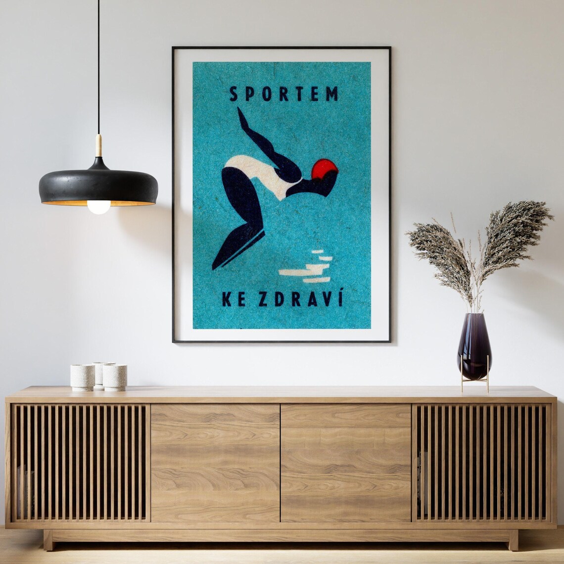 Sportem Ke Zdravi Diver Vintage Czech Sports Matchbox Poster - Image 4