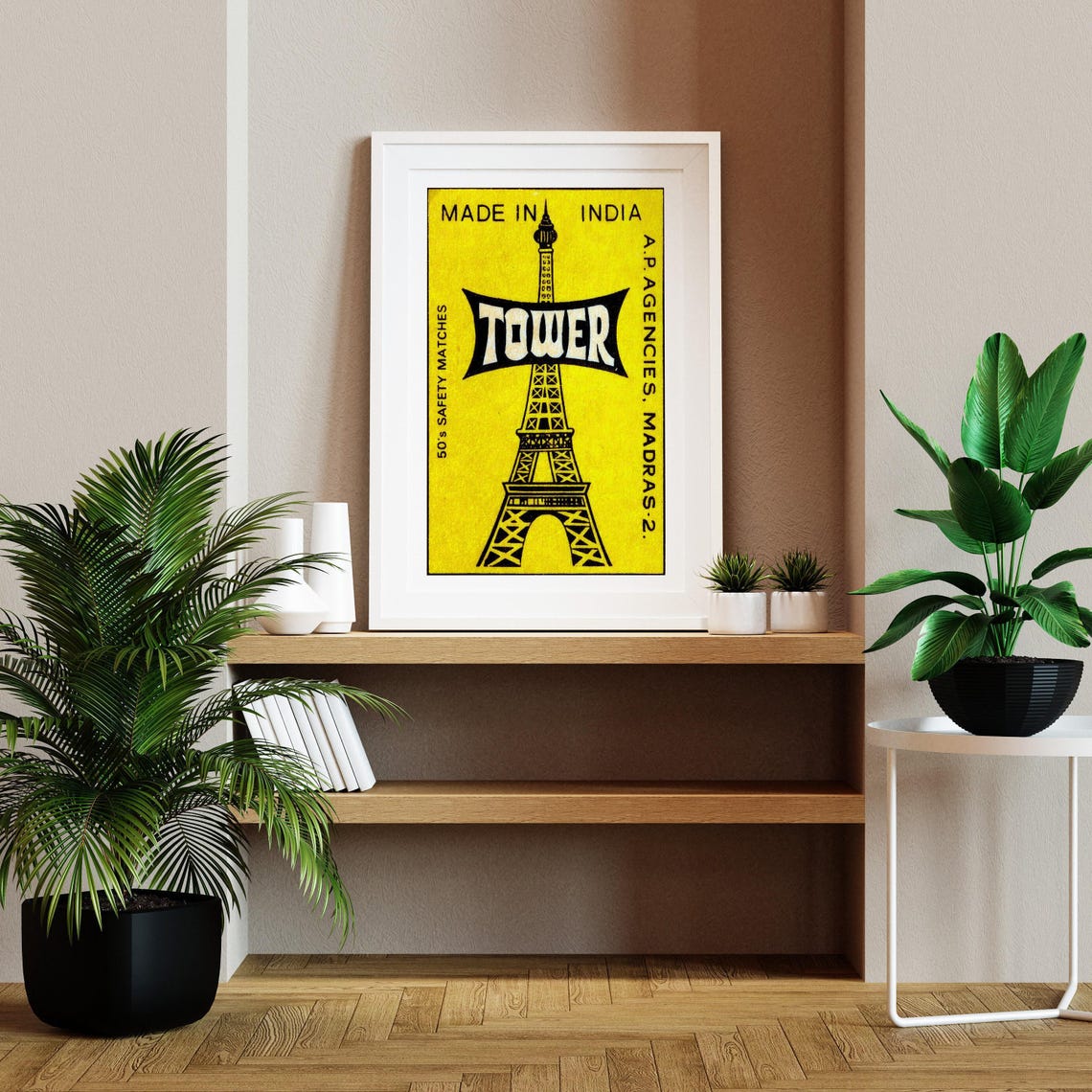 Tower Eiffel Tower Made In India Yellow Matchbox Label Art Poster - Image 2