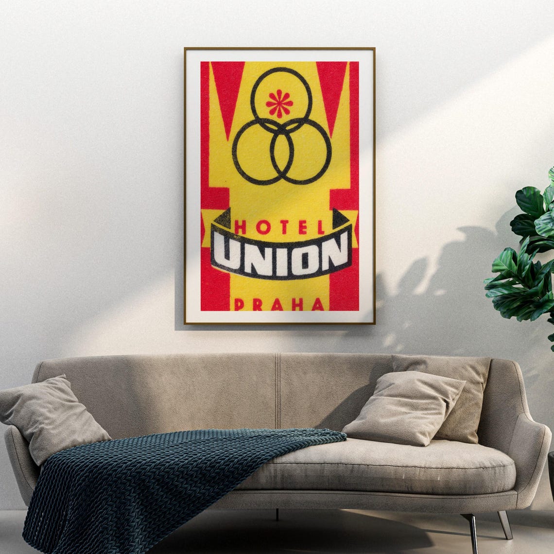 Hotel Union Praha Prague Retro Hotel Yellow Red Vintage Logo Poster - Image 3