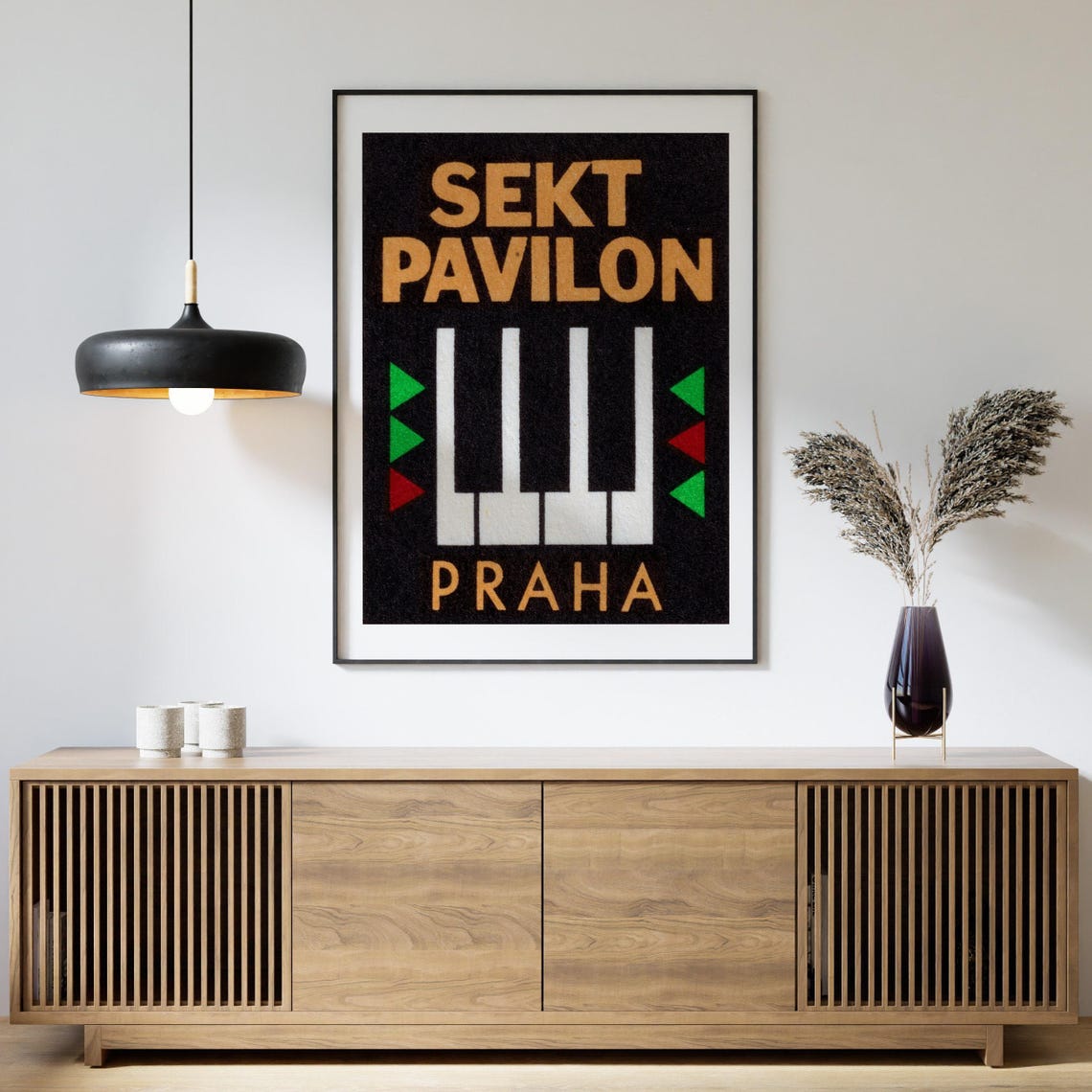 Sekt Pavilon Praha Piano Keys Black Gold Czech Matchbox Art Poster - Image 4