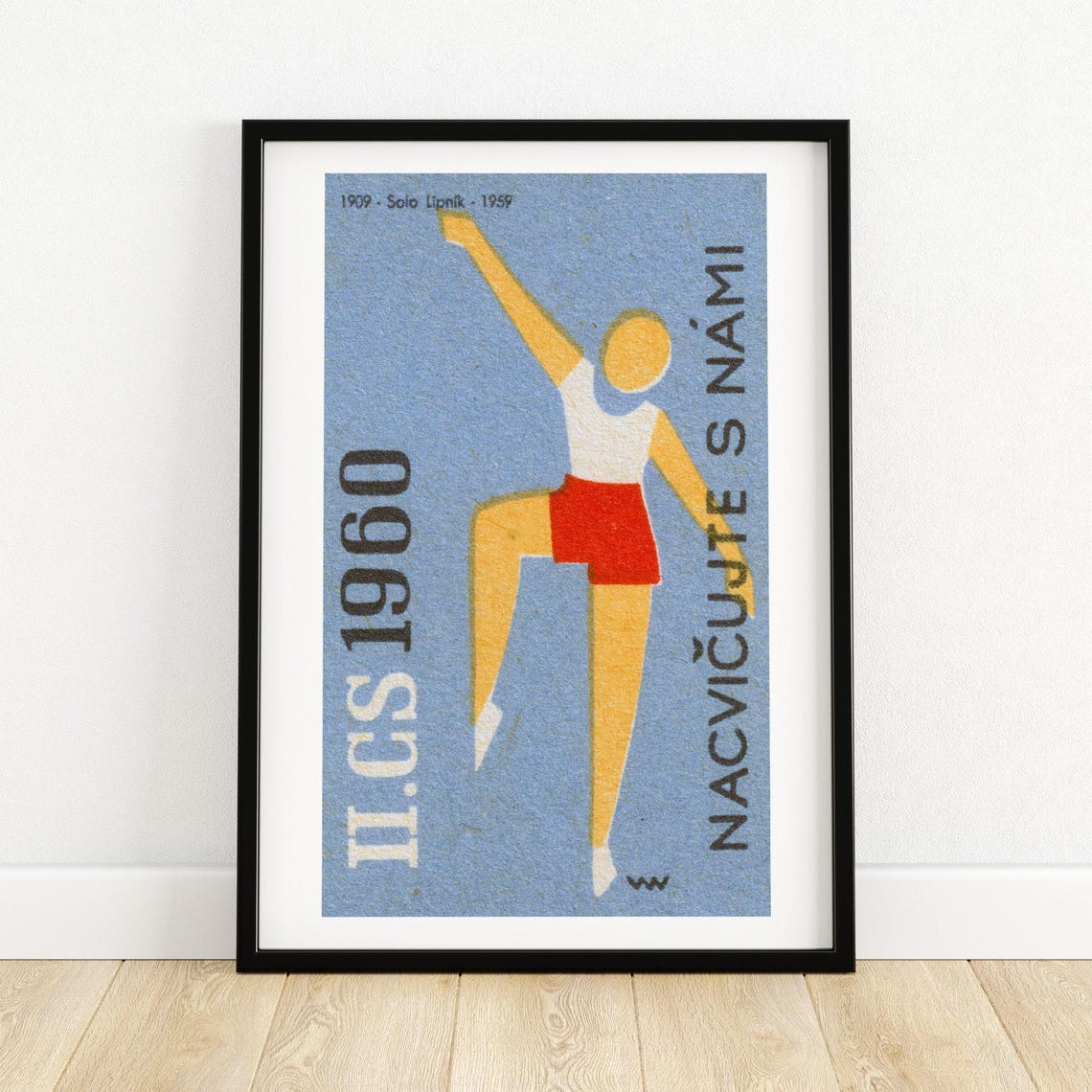 Nacvicujte s Nami 1960 Czech Gymnast Dancer Blue Vintage Sports Poster