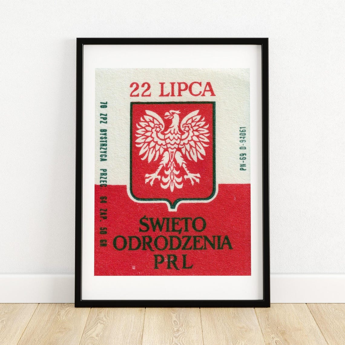 Polish White Eagle 22 Lipca Vintage Matchbox Crest PRL Poster