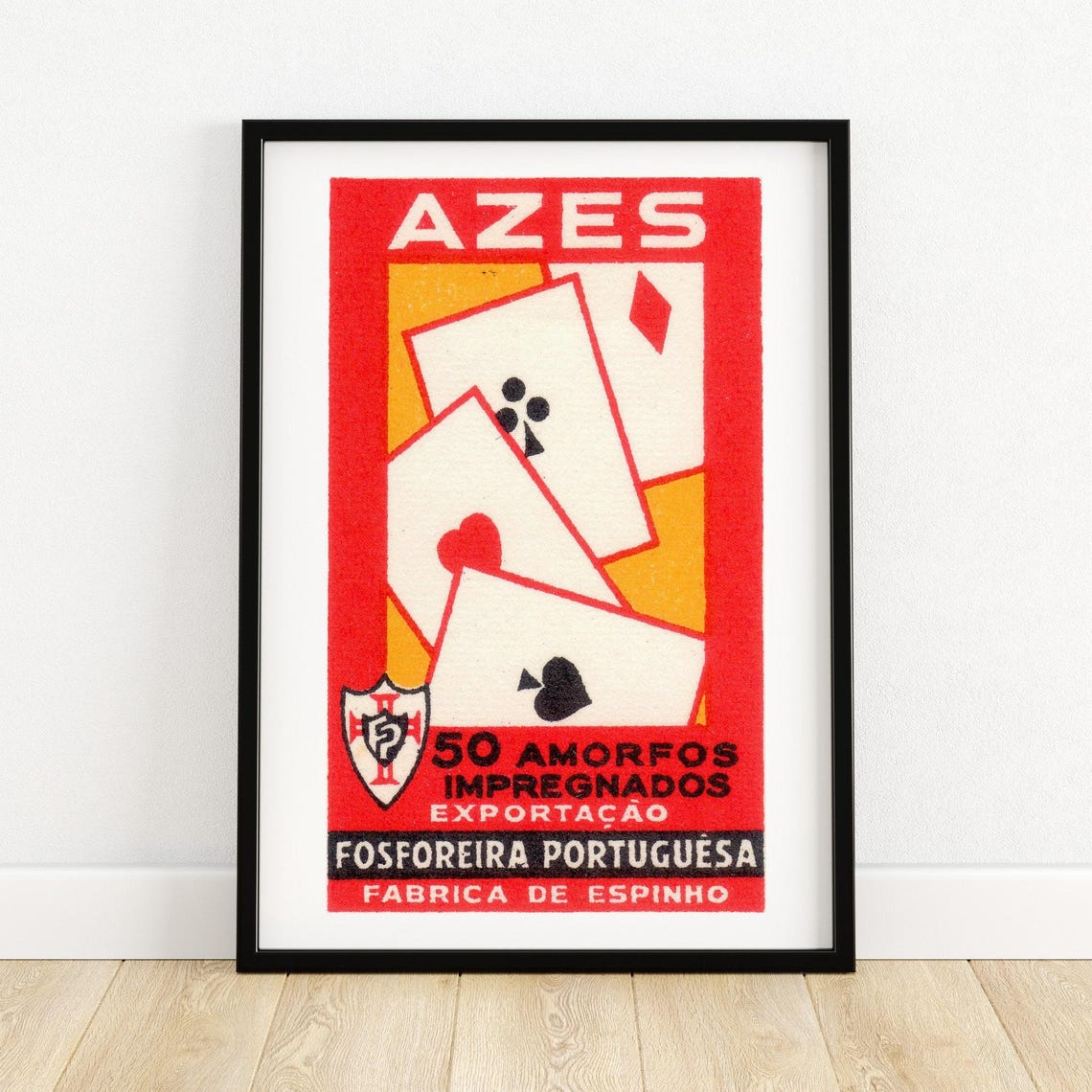 Azes Playing Cards Portuguese Matchbox Label Red Art Deco Poster