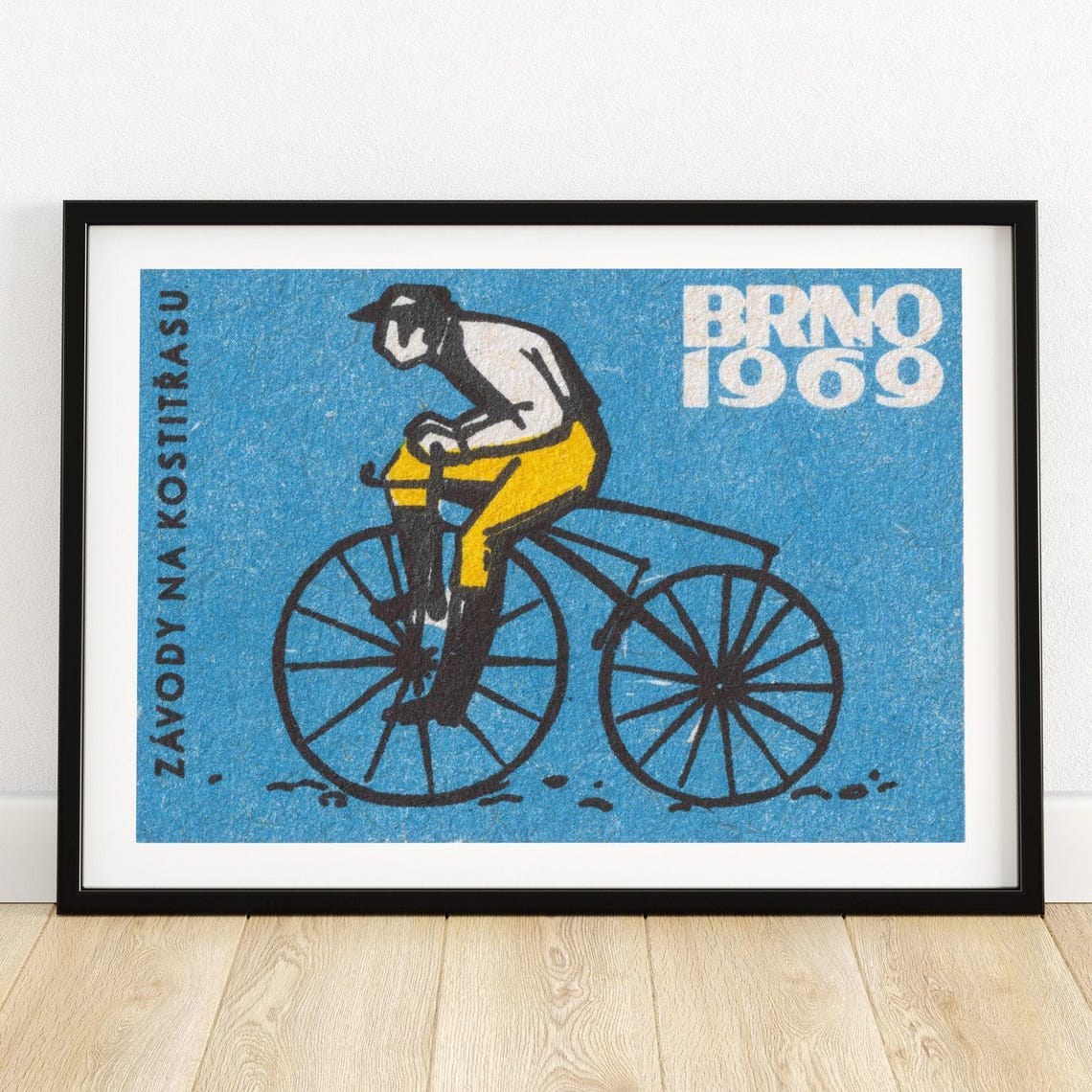 Brno 1969 Vintage Bicycle Race Bone Shaker Czech Matchbox Poster