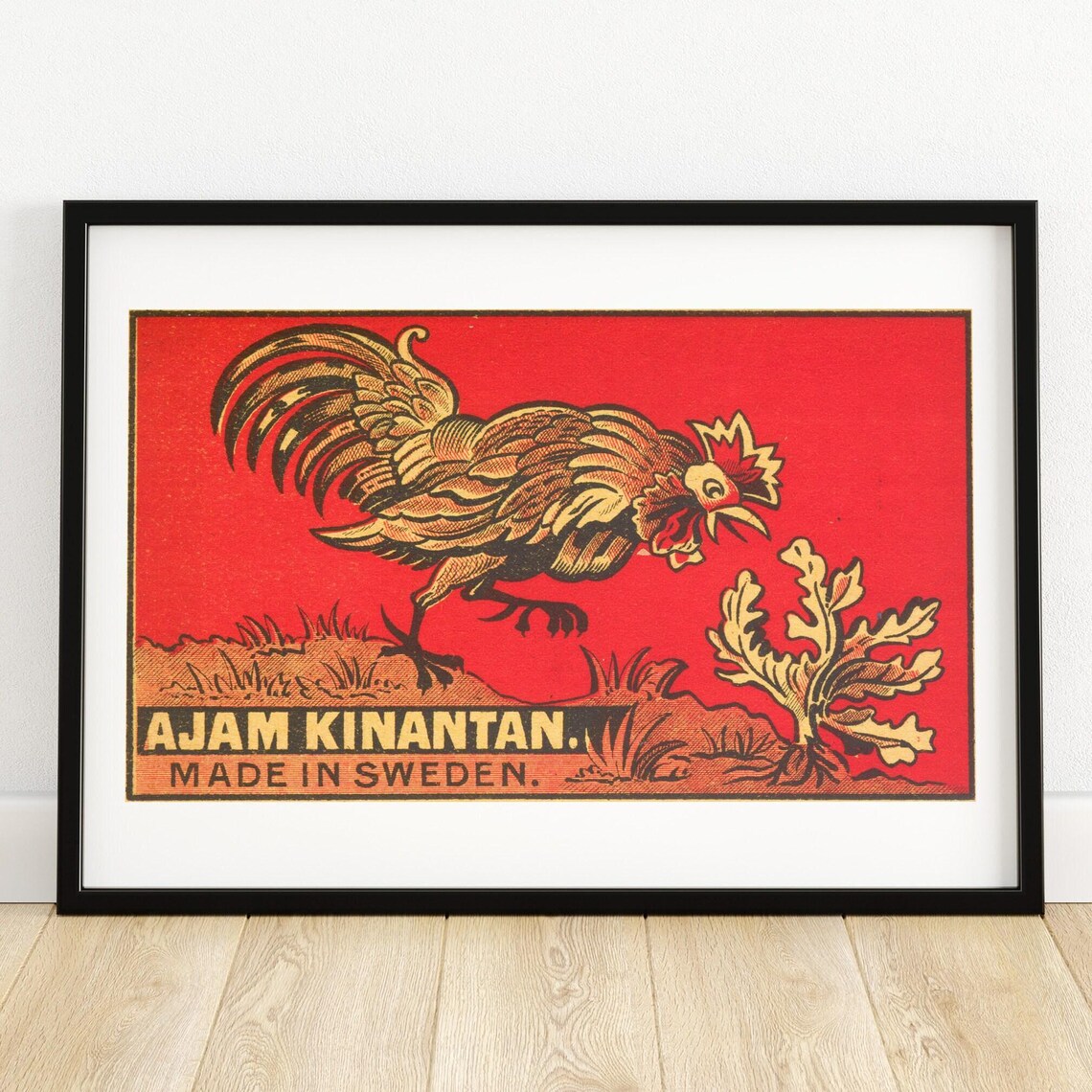 Ajam Kinantan Fighting Rooster Vintage Matchbox Label Art Poster