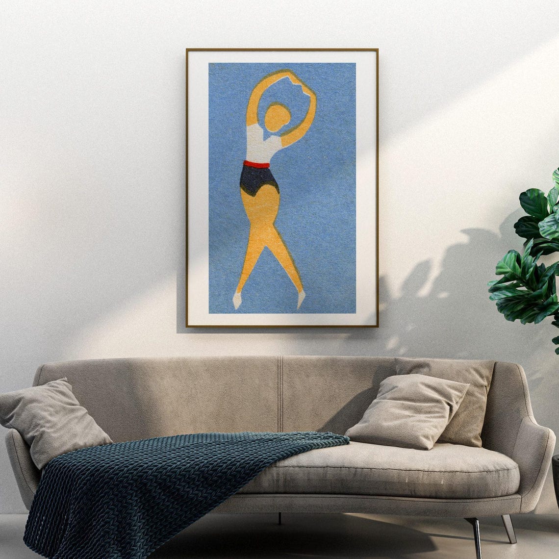 Abstract Dancer Gymnast Figure Blue Background Matchbox Label Poster - Image 3