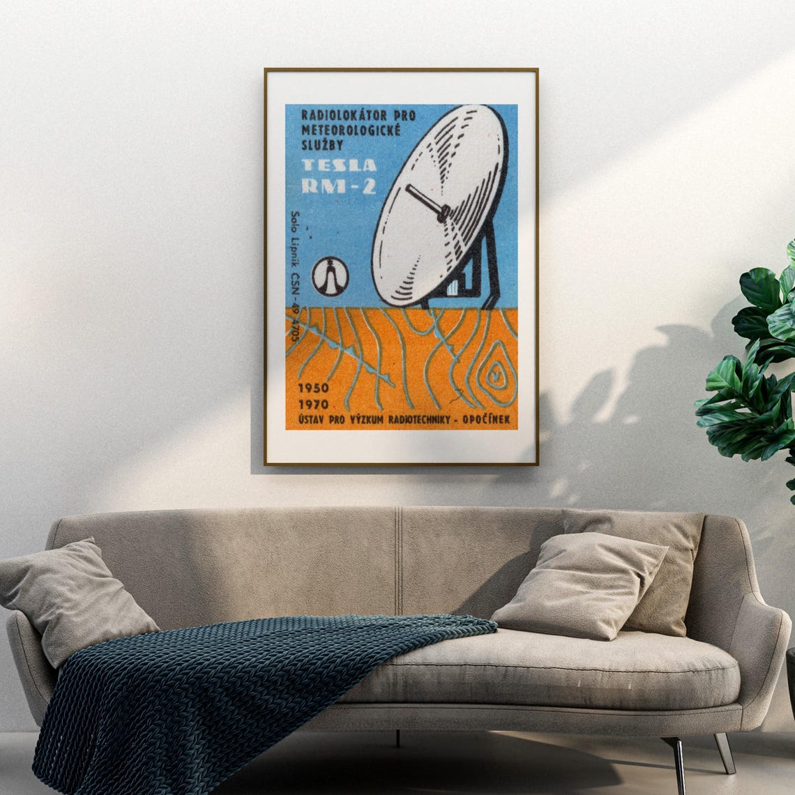Tesla RM-2 Weather Radar Dish Vintage Czech Matchbox Label Poster - Image 3