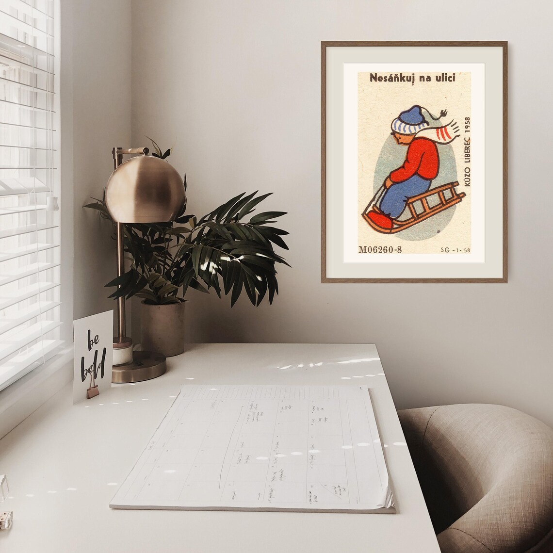 Nesáňkuj Na Ulici Sledding Boy 1958 Czech Vintage Winter Safety Art Poster - Image 2