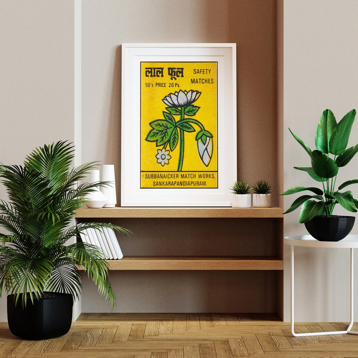 White Flowers Matchbox Print, Vintage India Poster - Image 2