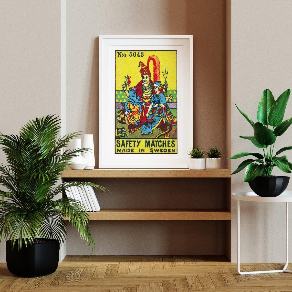 Hindu Gods Shiva Parvati Ganesha Vintage Swedish Matchbox Poster - Image 2
