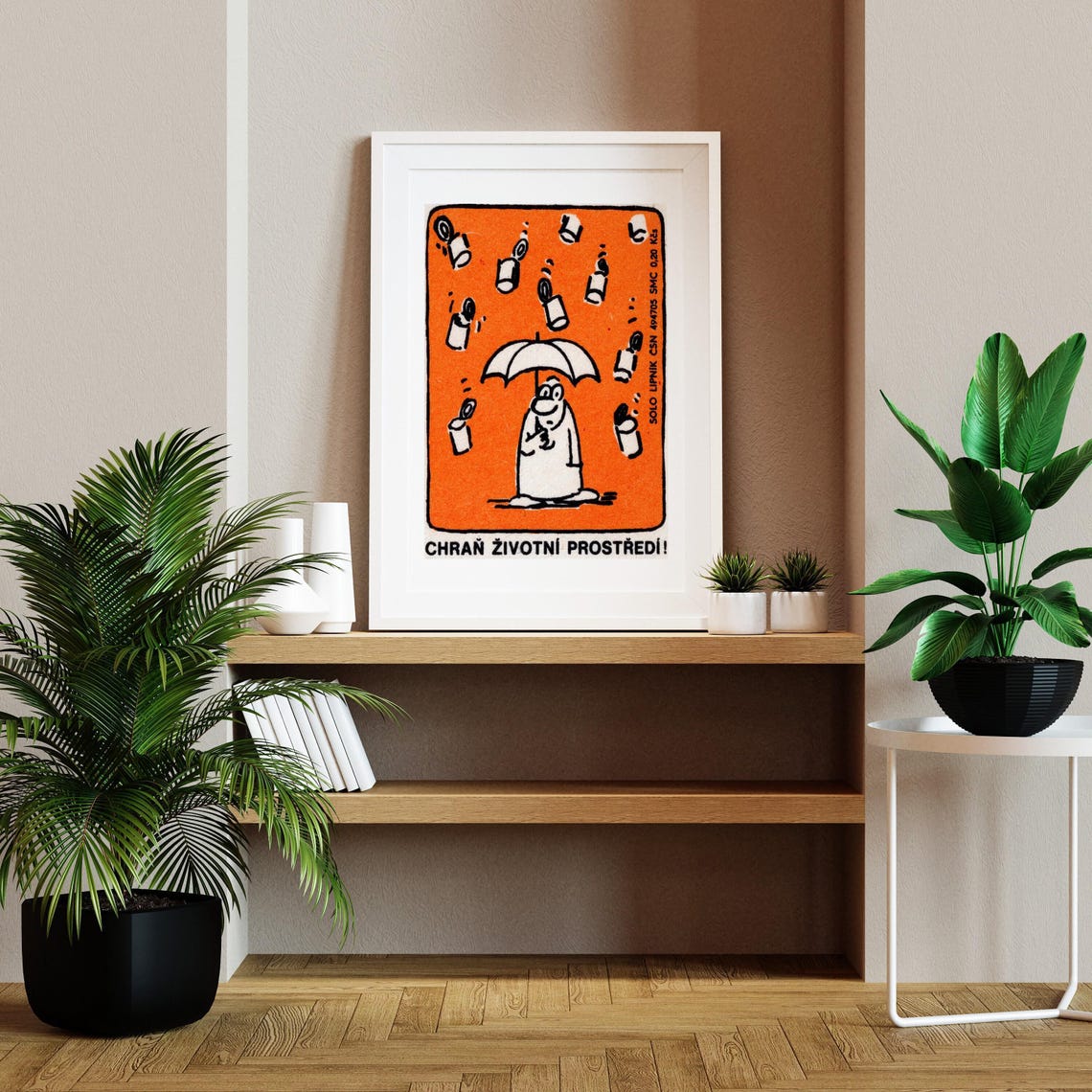 Protect Our Environment Umbrella Cartoon Vintage Czech Match Poster - Image 2