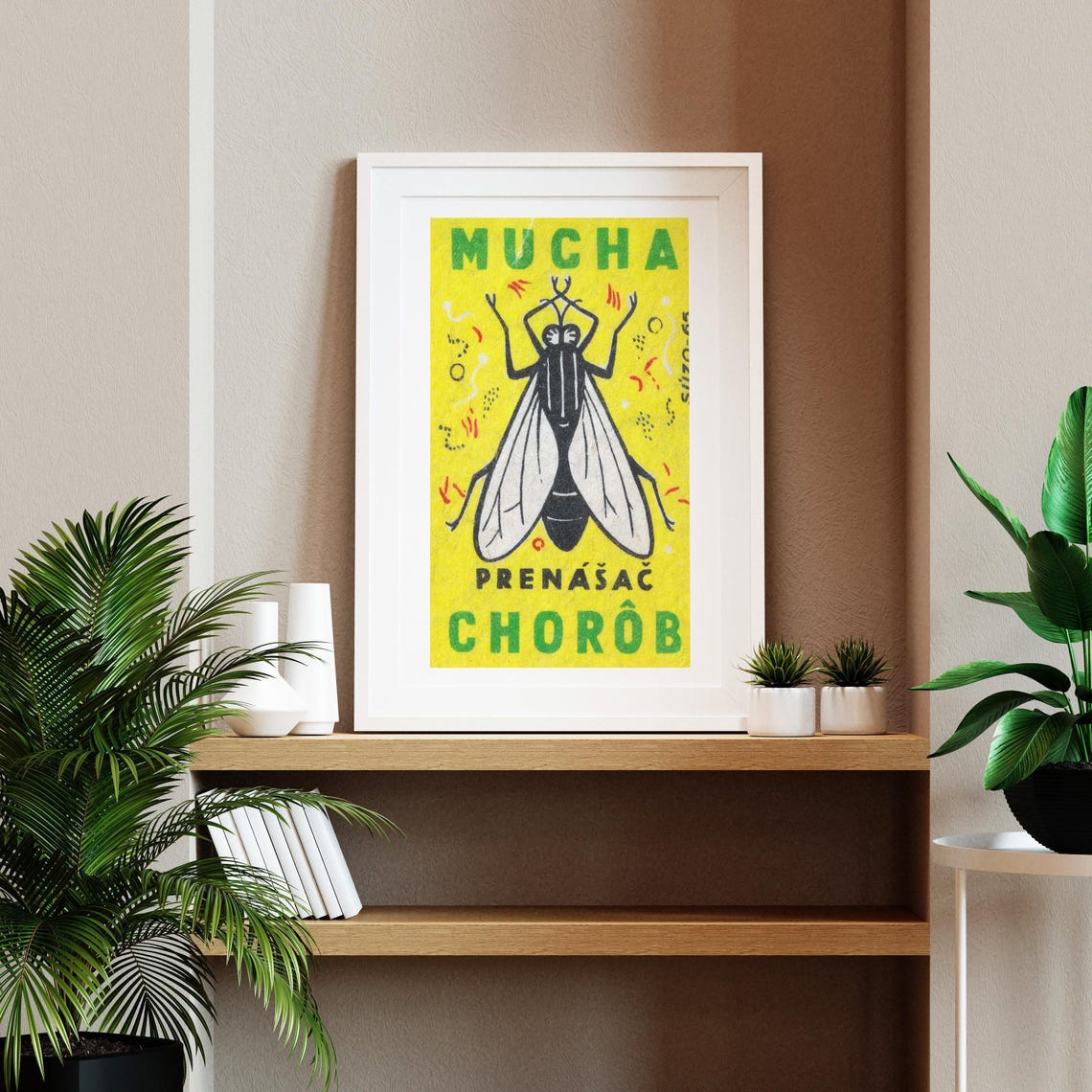 Mucha Fly Carrier Of Diseases Yellow Vintage Matchbox Poster - Image 2