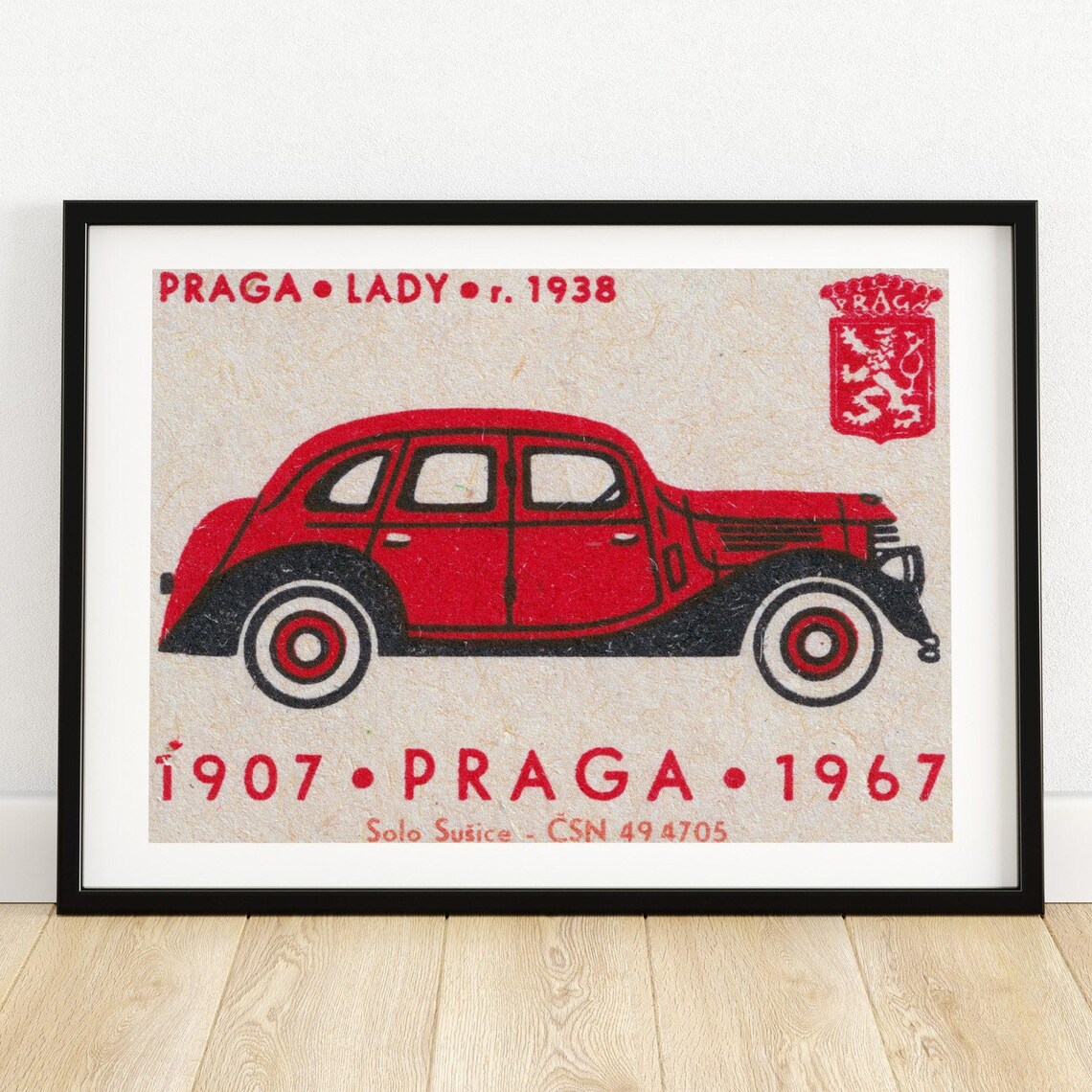 Praga Lady 1938 Red Vintage Car 1907 to 1967 Anniversary Poster
