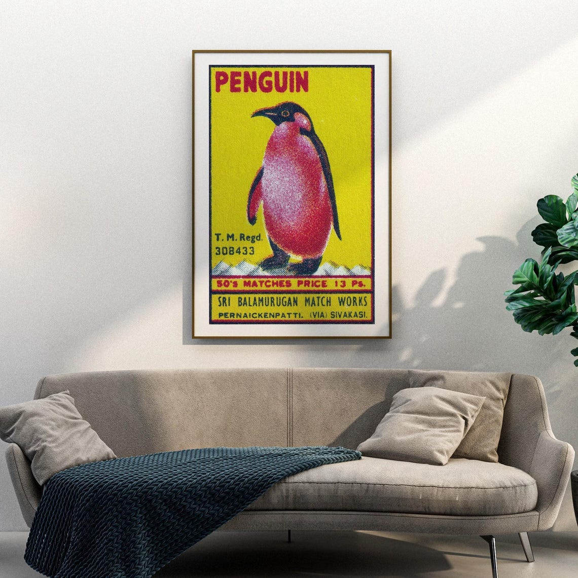 Penguin Yellow Indian Safety Matches Sivakasi Vintage Poster - Image 3