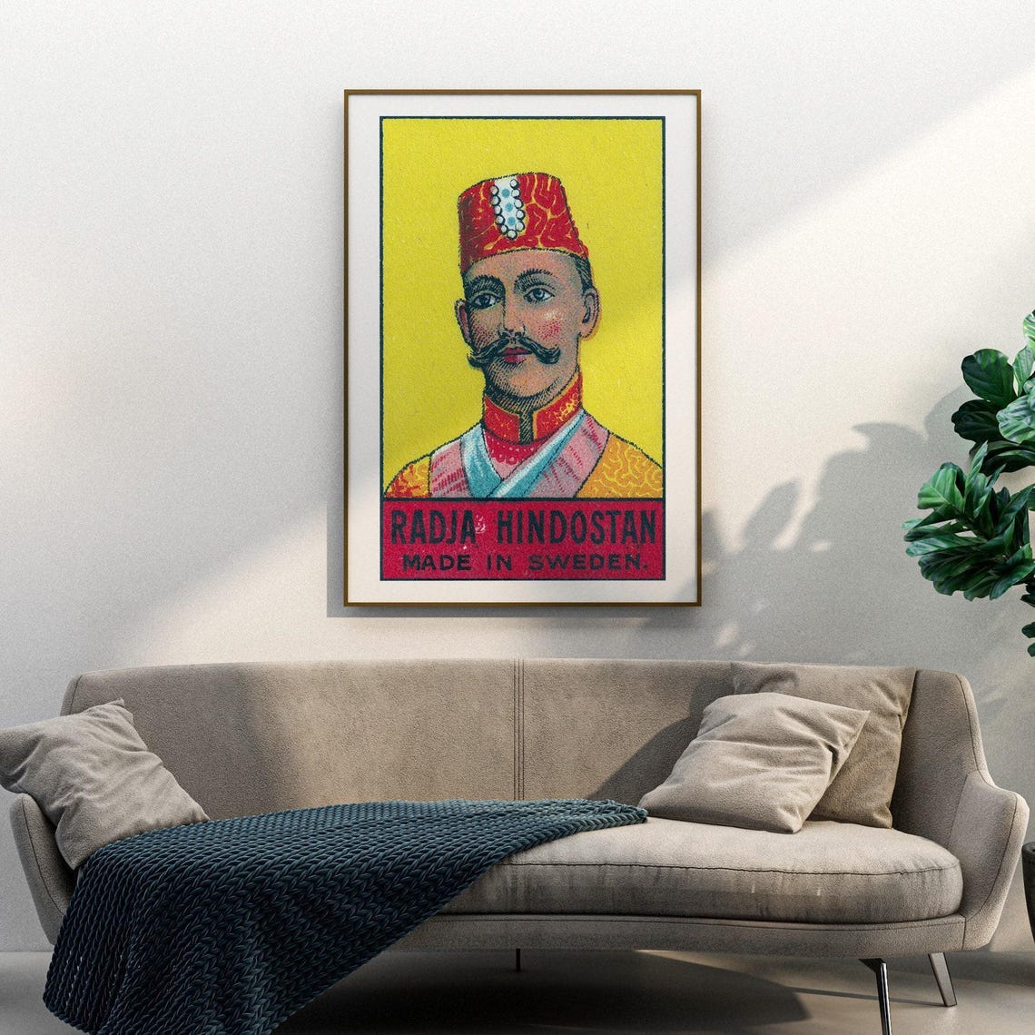 Radja Hindostan Portrait Vintage Swedish Matchbox Label Art Poster - Image 3