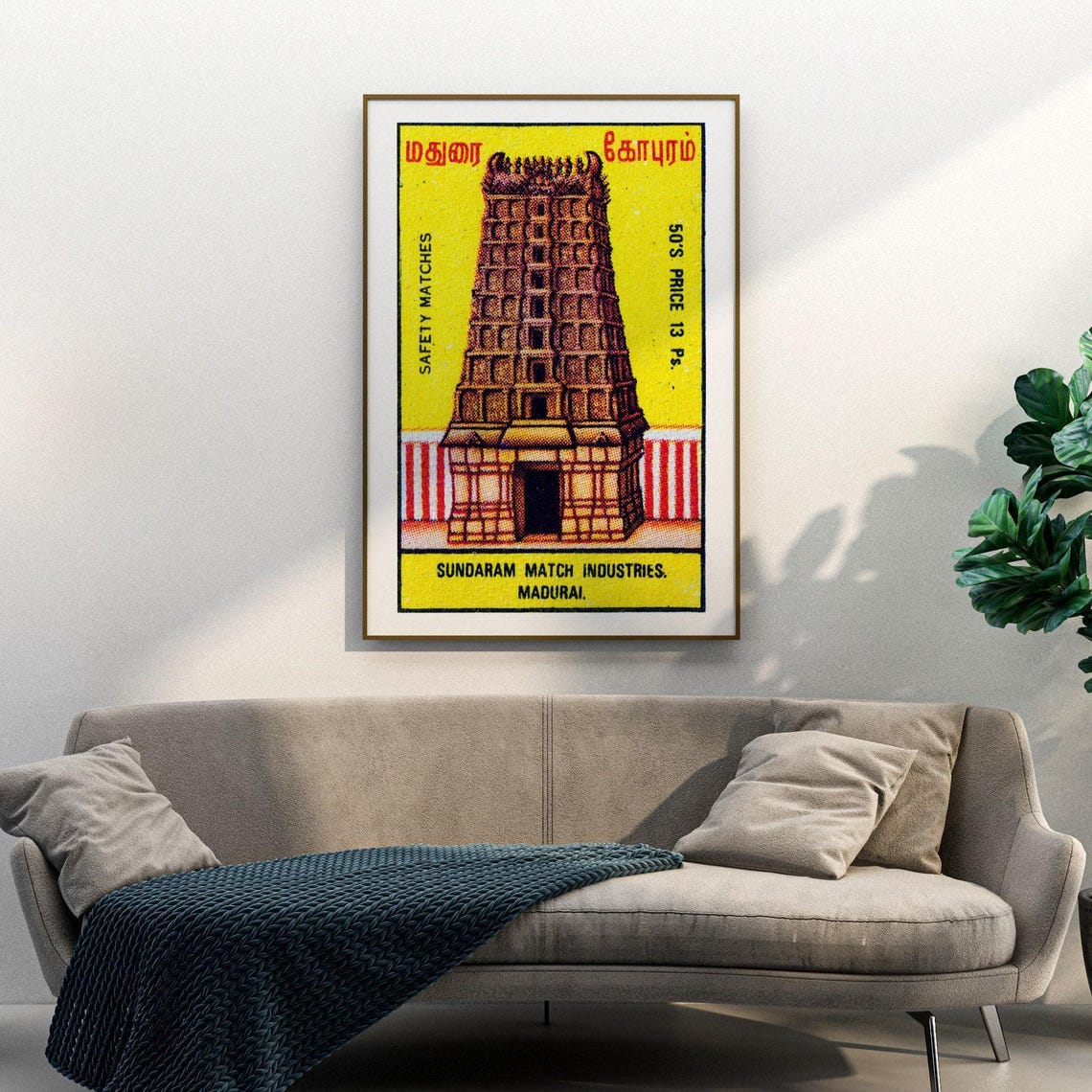 Madurai Temple Tower Vintage Indian Matchbox Label Art Poster - Image 3
