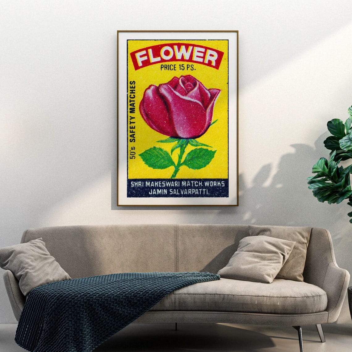 Flower Brand Vintage Red Rose Indian Safety Matches Label Poster - Image 3