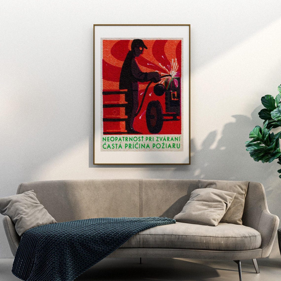Slovak Welding Fire Safety Welder Sparks Vintage Matchbox Label Poster - Image 3
