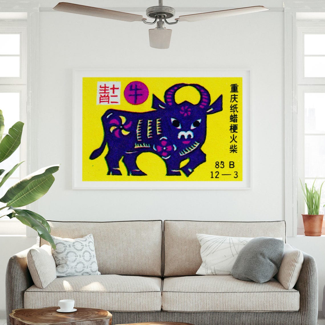 Purple Zodiac Ox Water Buffalo Chongqing Matchbox Folk Poster - Image 3