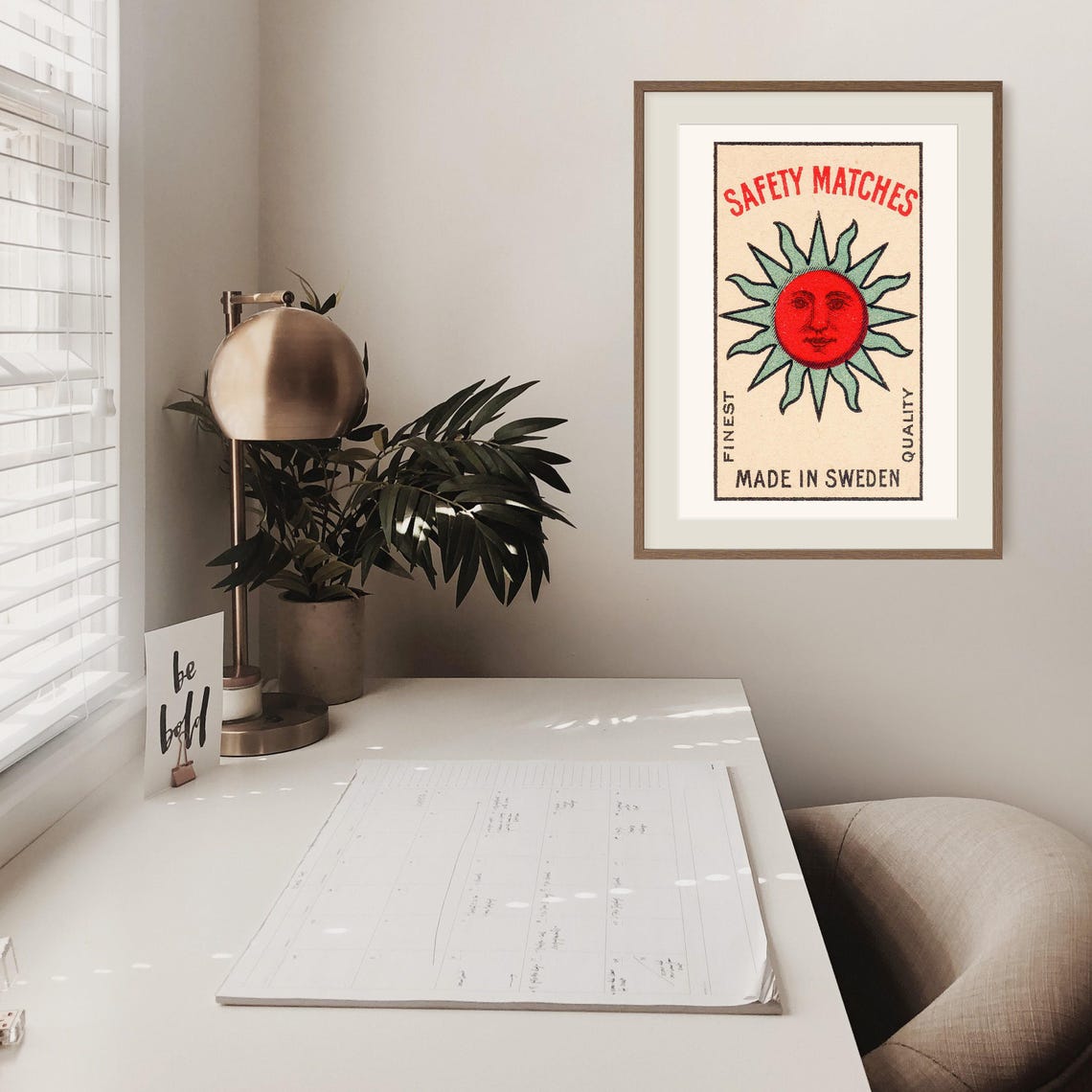 Swedish Safety Matches Vintage Sun Face Retro Illustration Poster - Image 2