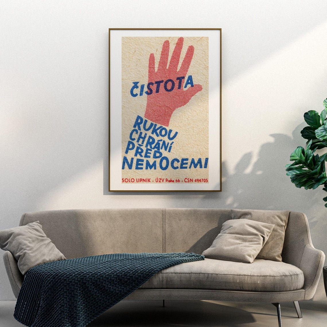 Clean Hands Protect Health Red Hand Vintage Czech Message Poster - Image 3