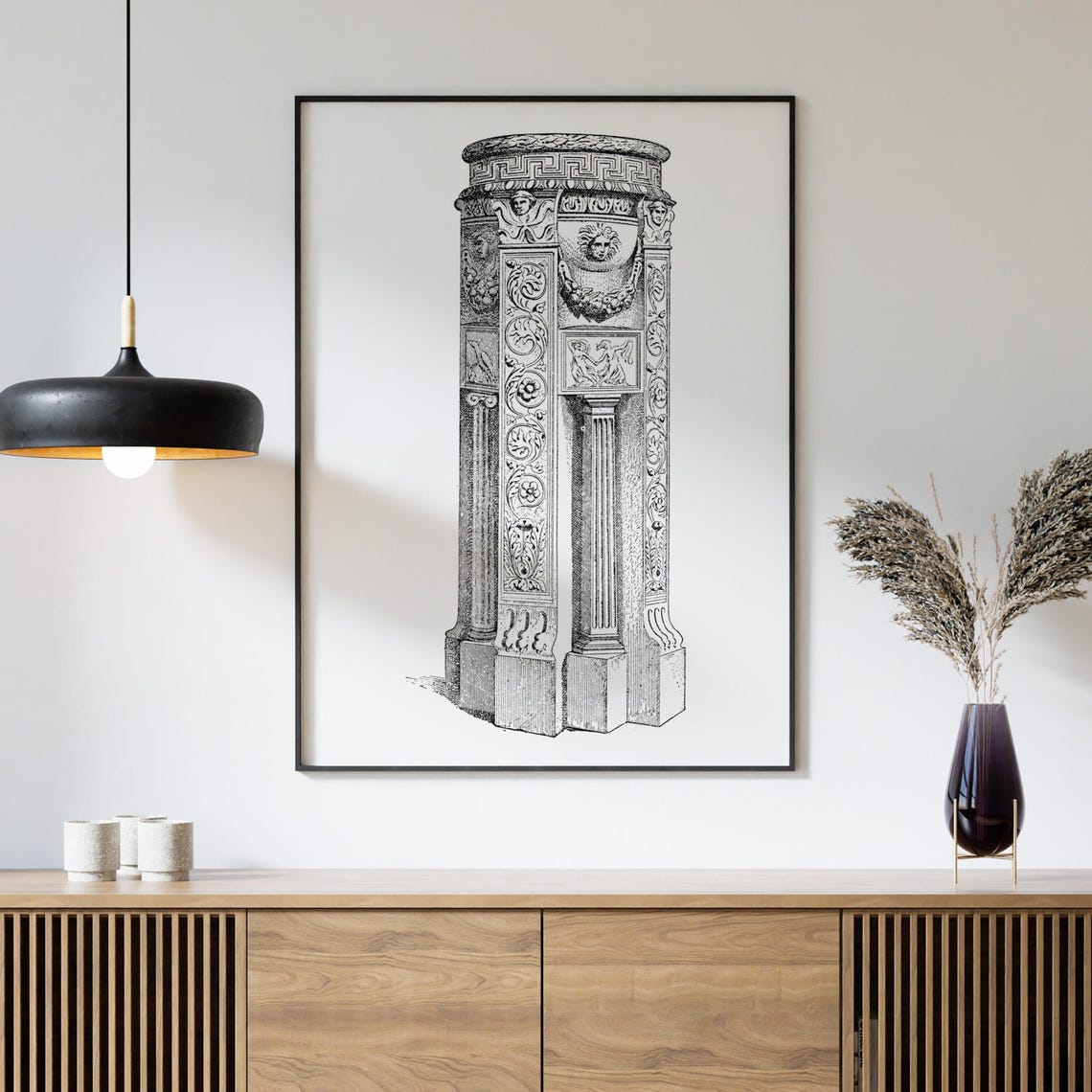 Greco Roman Carved Stone Altar Sun Face Relief Engraving Poster - Image 4