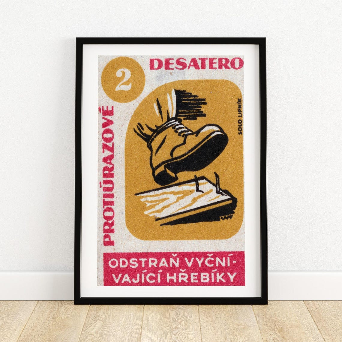 Czech Desatero Safety Matchbox Label Number 2 Nail Warning Art Poster
