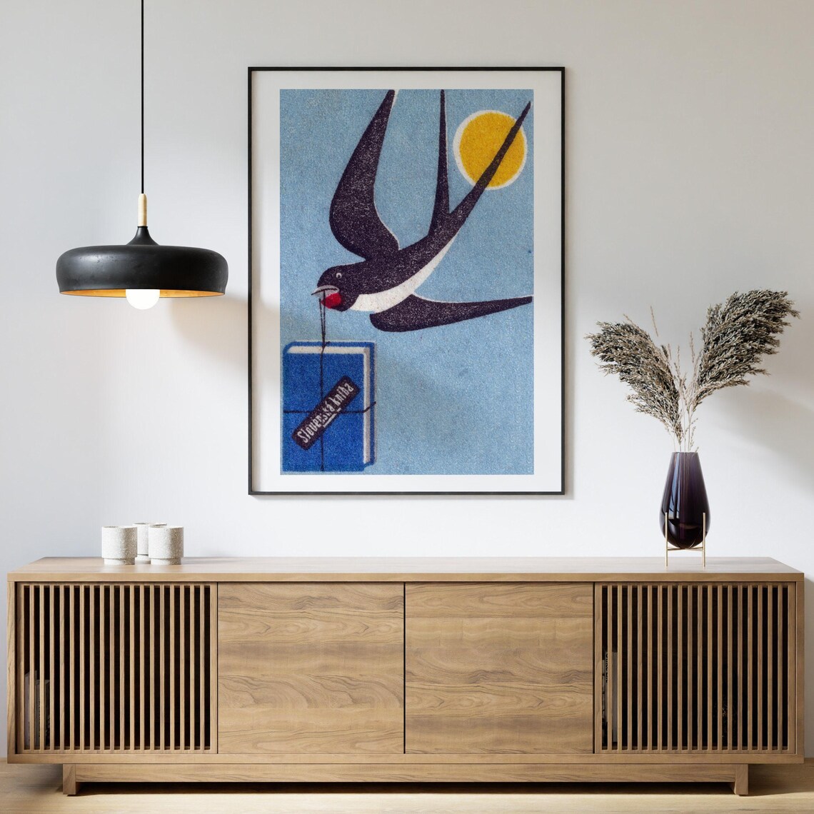 Swallow Carrying Book, Eastern Europe Vintage Poster - Image 4