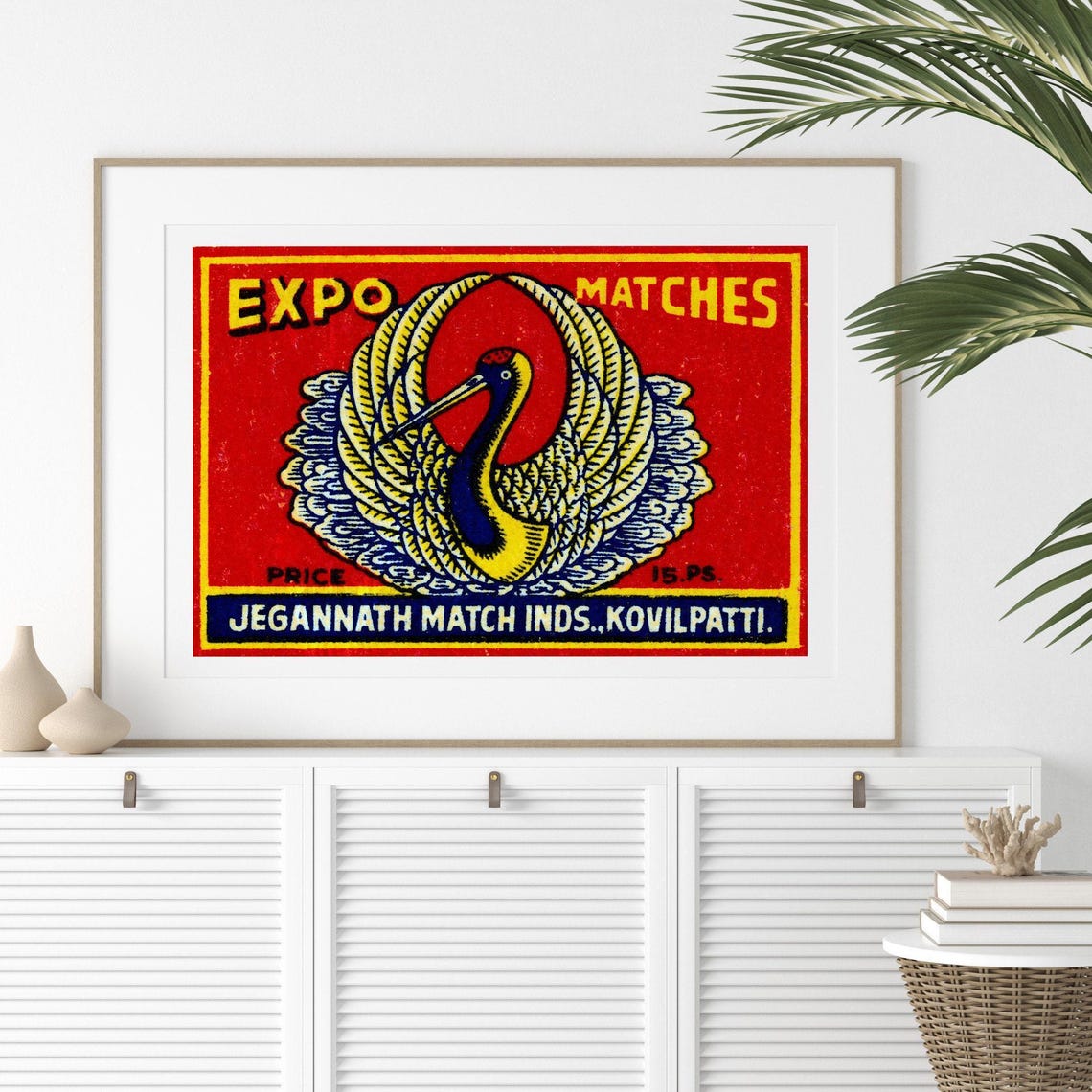 Crane Bird Expo Matches Vintage Indian Matchbox Label Art Poster - Image 2