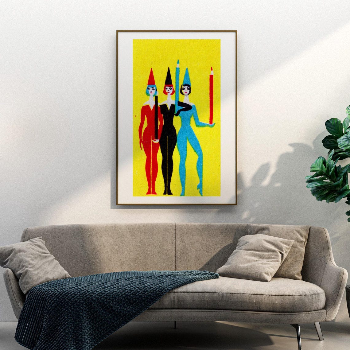 Three Pencil Women Pop Art Retro Colorful Illustration Poster - Image 3